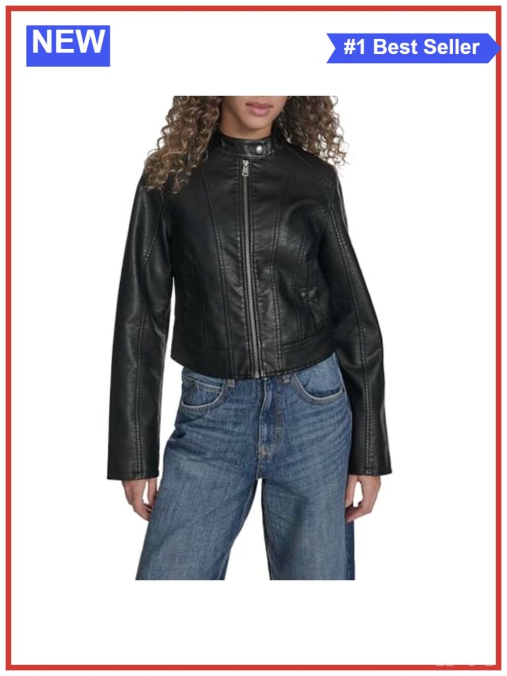 Faux Leather Racer Jacket Women's Zip Front Moto Biker Casual
